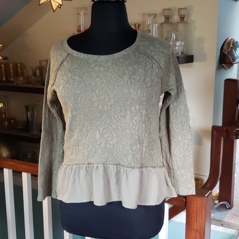 Xilration Womens Green Pullover Peplum Long Sleeve Top